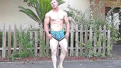 Bodybuilder Posing Outside In Underclothing