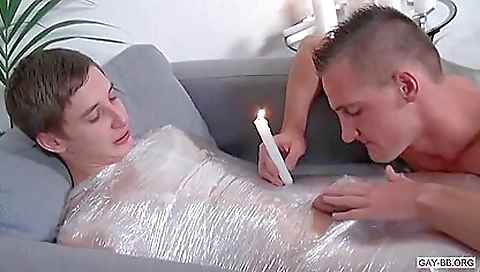 Sexy Wrapped Bondage Boyfriend Gets A Nice Blowjob B